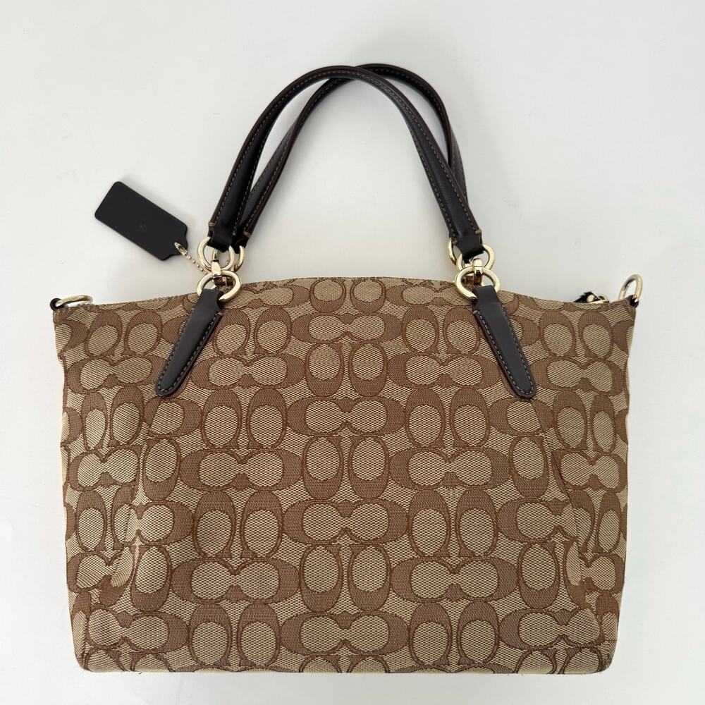 Coach Signature Jacquard Canvas Small Kelsey Satchel Khaki Leather Trim F58283 - Picture 5 of 15